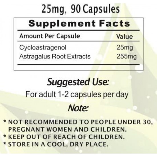 CrackAging CA-100® - 100% Natural Super-Absorption Cycloastragenol 25mg/Cap (CA-100® 25mg 90caps- Telomere Supplement)