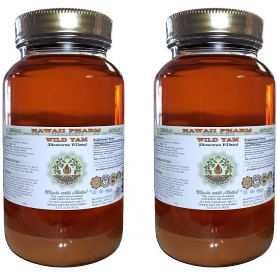 Wild Yam Alcohol-Free Liquid Extract, Wild Yam (Dioscorea Villosa) Dried Tuber Glycerite Natural Herbal Supplement, Hawaii Pharm, USA 2x32 fl.oz