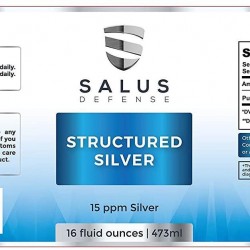 Salus Defense Structured Silver Liquid — Alkaline Water with 15ppm Structured Silver — All Natural and Safe with No Additives — 16 Ounce Bottle (6 Pack)