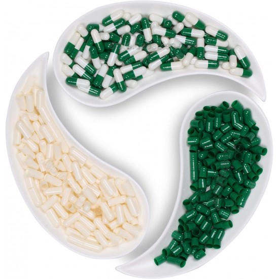 CapsulCN. Empty Gelatin Capsules, 1,000pcs, Size 00,Green and White Separated Plus One Capsule Filling Tray CN-800