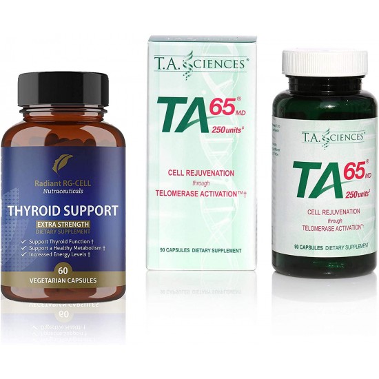 T.A. Sciences | TA-65 Supplement | 1x90 Capsules | 250 U | Free Extra Strength Thyroid Support