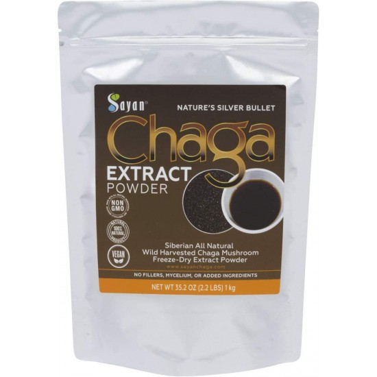 Sayan Siberian Wild Sustainably Harvest Organic Chaga Mushroom Extract Powder 2.2 Lb 1kg Immune System and Energy Booster, Antioxidant Tea, Promote Digestion, Focus, Clarity. Instant Coffee Mix. Vegan