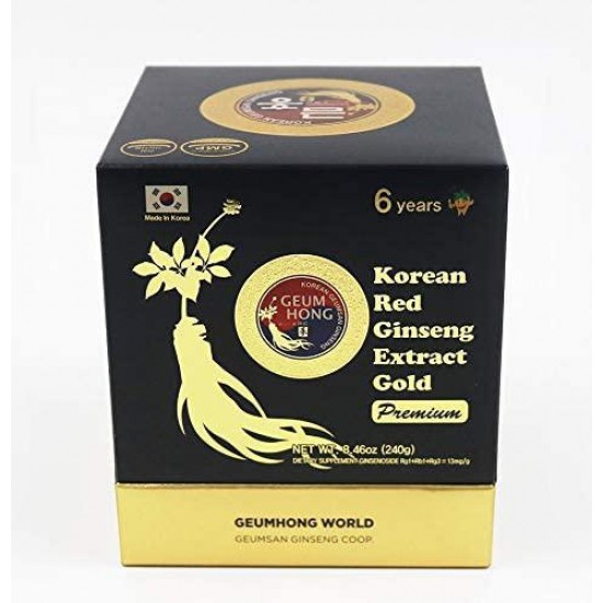 GeumHong Korean Panax Red Ginseng Extract Gold Premium 100% 6-Year Roots Only (240G) - Highly Potent, Enhance Immunity, Mental Performance, Stamina & Energy, Men & Women