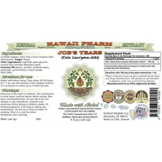 Job's Tears Alcohol-Free Liquid Extract, Job's Tears (Coix Lacryma-Jobi) Grains Glycerite Herbal Supplement 64 oz