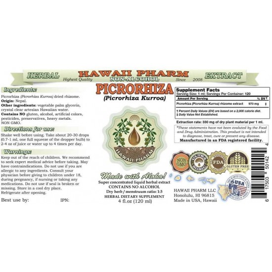 Picrorhiza, Hu Huang Lian (Picrorhiza Kurroa) Tincture, Dried Rhizome Liquid Extract, Picrorhiza, Glycerite Herbal Supplement 30x2 oz