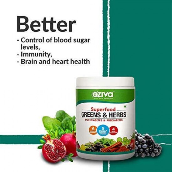 RR Group OZiva Superfood Greens & Herbs, for Diabetes & Prediabetes (with Gymnema, Fenugreek Seed, Milk Thistle, Jamun Seeds & More), 250g