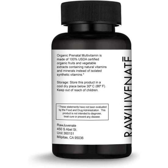 Rawjuvenate Usda Organic Prenatal Multivitamin - Highest Digestibility & Absorption for Healthy Pregnancy, 60Count