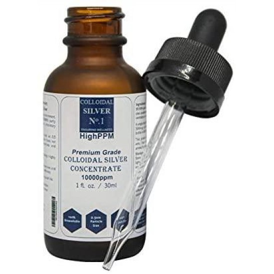 Colloidal Silver No.1 HighPPM | Premium Grade Nano Colloidal Silver Concentrate 10000ppm (1 fl. oz. / 30 ml) | Can Be Diluted to Make 8 Gallons of 10ppm Pure Nano Colloidal Silver