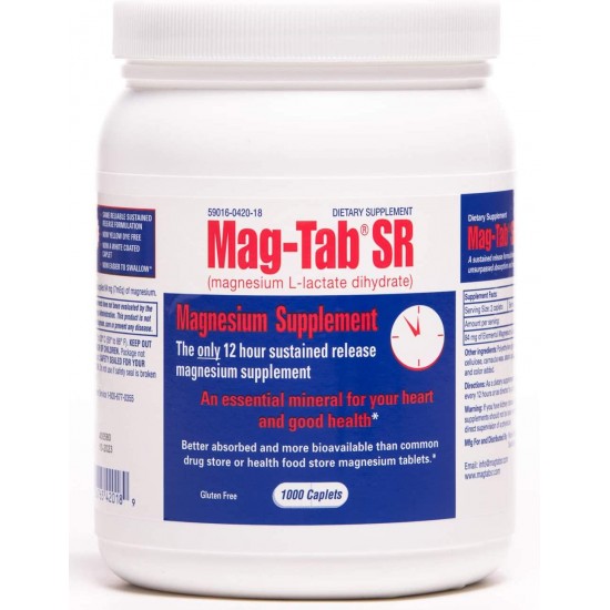 Mag-Tab®SR -1000 Count Bottle-Magnesium Supplement with Proven Higher Bioavailability and Superior Absorption. Sustained-Release Formulation, Easy on The Stomach, and Coated