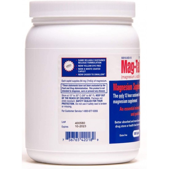 Mag-Tab®SR -1000 Count Bottle-Magnesium Supplement with Proven Higher Bioavailability and Superior Absorption. Sustained-Release Formulation, Easy on The Stomach, and Coated