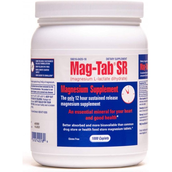 Mag-Tab®SR -1000 Count Bottle-Magnesium Supplement with Proven Higher Bioavailability and Superior Absorption. Sustained-Release Formulation, Easy on The Stomach, and Coated