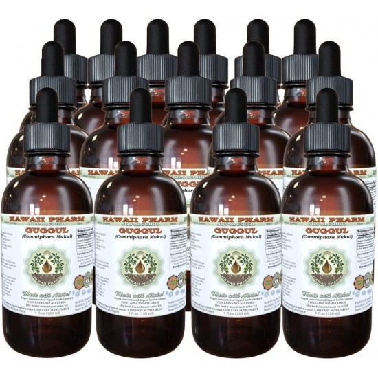 Guggul Alcohol-Free Liquid Extract, Organic Guggul (Commiphora Mukul) Unprocessed Gum Resin Glycerite Hawaii Pharm Natural Herbal Supplement 15x4 oz