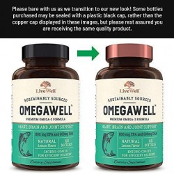 OmegaWell Fish Oil: Heart, Brain, and Joint Support | 800 mg EPA 600 mg DHA - Natural Lemon Flavor, Enteric-Coated, Sustainably Sourced - Easy to Swallow 180 Day Supply