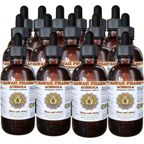 Acerola Liquid Extract, Organic Acerola (Malpighia Glabra) Dried Berry Powder Tincture Supplement 15x4 oz