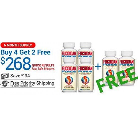 FUCOIDAN FORCE® 6 Bottles Pack (4+2 Free) #1 FUCOIDAN Supplement in The World, Made in USA - Formulated for Maximum Power & Benefits