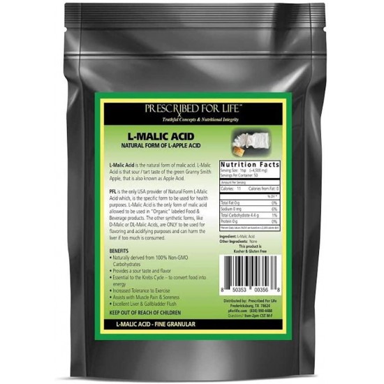 Prescribed for Life Malic Acid (L) - The ONLY Natural Form - USP Granular, 10 kg