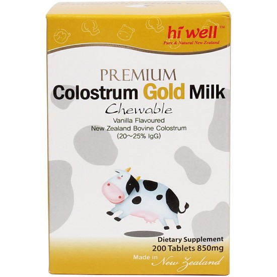 Hi Well Premium New Zealand Bovine Colostrum Gold Milk 200 Chewables Tablets Immunoglobulin G (Igg) 20~25% (Pack of 3)