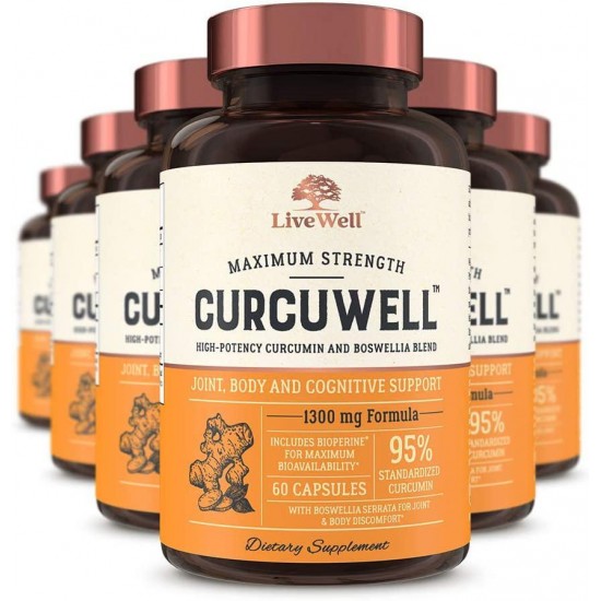 CurcuWell - Maximum Strength Joint, Body and Cognitive Support | High-Potency Curcumin and Boswellia Blend (360 Capsules)