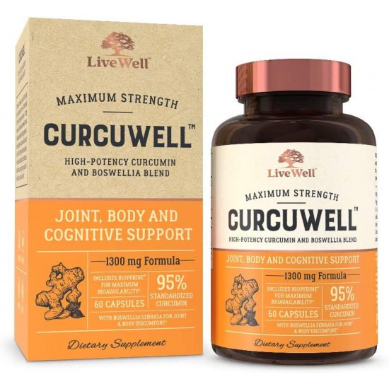 CurcuWell - Maximum Strength Joint, Body and Cognitive Support | High-Potency Curcumin and Boswellia Blend (360 Capsules)