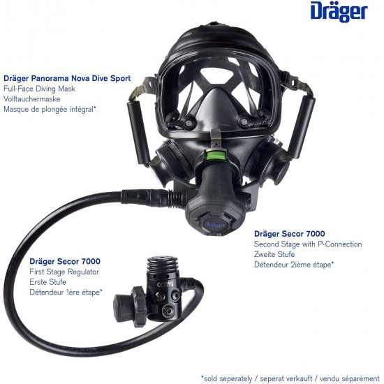 Dräger Panorama Nova Dive Sport Full-Face Diving Mask, Coldwater Scuba Diving mask for Adult & for Comfortable face mask Breathing