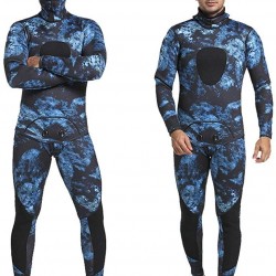 Nataly Osmann Men 5mm Neoprene 2-Pieces Camouflage Spearfishing Premium Wetsuit Long Sleeve Scuba Diving Suit Full Body Keep Warm Hooded Snorkeling Suits