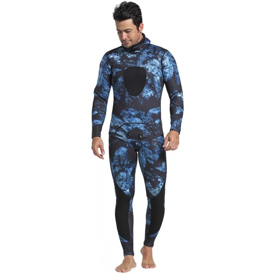 Nataly Osmann Men 5mm Neoprene 2-Pieces Camouflage Spearfishing Premium Wetsuit Long Sleeve Scuba Diving Suit Full Body Keep Warm Hooded Snorkeling Suits