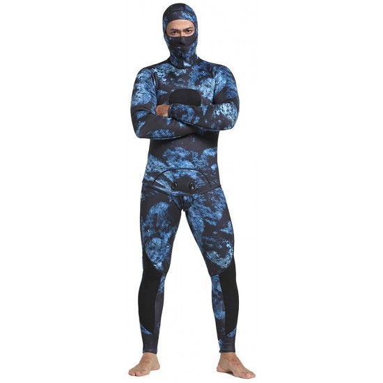 Nataly Osmann Men 5mm Neoprene 2-Pieces Camouflage Spearfishing Premium Wetsuit Long Sleeve Scuba Diving Suit Full Body Keep Warm Hooded Snorkeling Suits