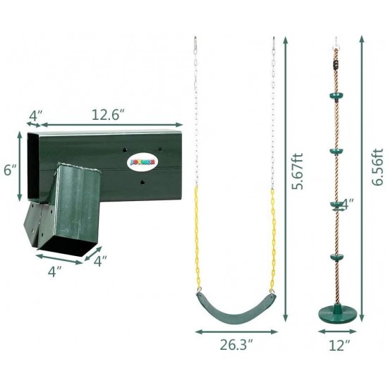 JOYMOR Custom DIY Swing Set Hardware Kit with Mounting Hardware , Include 2 Swing Seat and 1 Climbing Rope(Wood not Included)