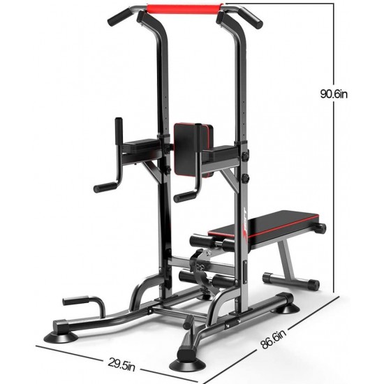 Power Tower with Bench,Strength Training Dip Stands,Pull Up & Dip Station Bar for Home Gym Strength Training,Dip Station Pull Up Bar Strength Training