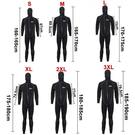 Ultra Stretch 3Mm Neoprene Wetsuit, Winter Warm Front Zip Full Body Diving Suit for Men Snorkeling Scuba Diving Swimming Surfing