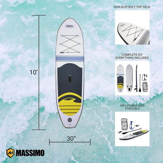 Massimo Stand Up Paddle Board SUP with Carrying Case & Pump | Inflatable | River Lake Paddle Board