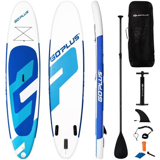 Goplus Inflatable Stand Up Paddle Board, 10ft/11ft SUP with Accessory Pack, Adjustable Paddle, Carry Bag, Bottom Fin, Hand Pump, Leash and Repair Kit