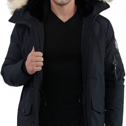 Molemsx Men's Warm Winter Down Jacket Parka Puffer Coat with Hood Faux-Fur Trim XS-3XL