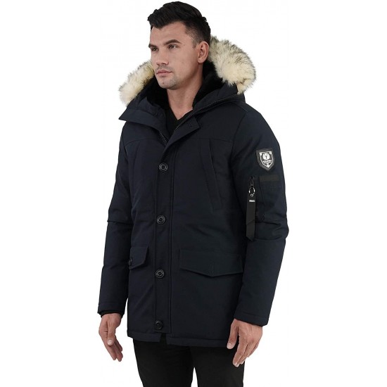 Molemsx Men's Warm Winter Down Jacket Parka Puffer Coat with Hood Faux-Fur Trim XS-3XL