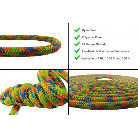 Pelican Rope Tree Viper 24 Strand Arborist Tree Climbing Rope Double-Ply Braid with Polyester Cover and Nylon Inner Core Diameter: 11.8 mm. MBS: 28 kN. (120 ft. to 300 ft.)