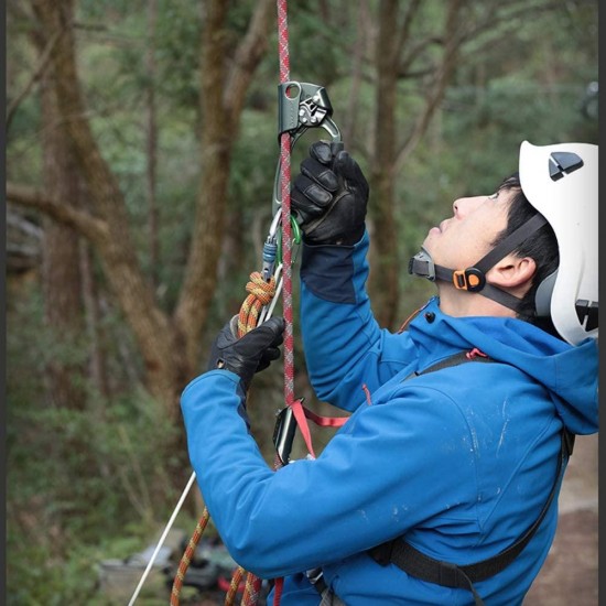 Climbing Hand Ascender, Strong Climbing Equipment with Ergonomic Rubber Handle and Steel Cam - Best Used with 8-12mm Rope - Sport Climber, Arborist, and Mountaineering Safety Tool