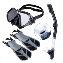 HRXS Snorkeling Suits, Goggles and Flippers Adult Snorkeling mask, All Dry Breathing Tube Diving Equipment Snorkeling Three-Piece,S/M