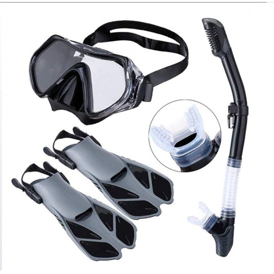 HRXS Snorkeling Suits, Goggles and Flippers Adult Snorkeling mask, All Dry Breathing Tube Diving Equipment Snorkeling Three-Piece,S/M