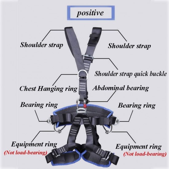 xgfqb Safety Climbing Harness, Safety Full Body Harness with 5 Point Adjustment, Back Padded, Chest, Back/Side D-Rings, Mountaineering Rock Climbing Rappelling Equip