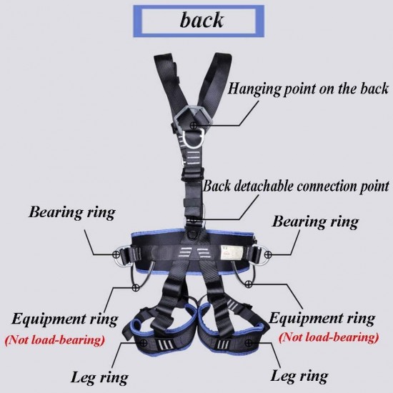 xgfqb Safety Climbing Harness, Safety Full Body Harness with 5 Point Adjustment, Back Padded, Chest, Back/Side D-Rings, Mountaineering Rock Climbing Rappelling Equip