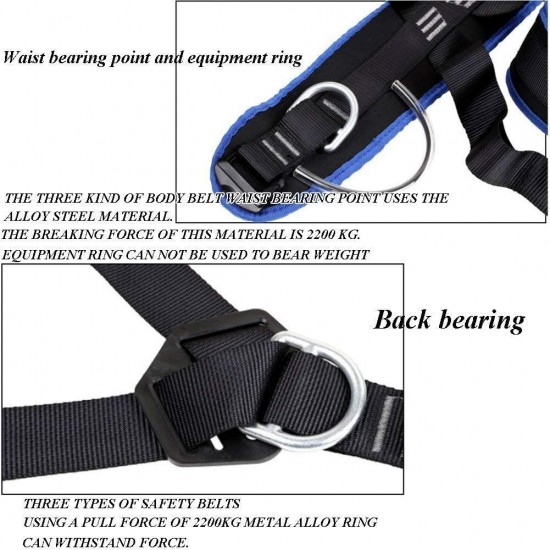 xgfqb Safety Climbing Harness, Safety Full Body Harness with 5 Point Adjustment, Back Padded, Chest, Back/Side D-Rings, Mountaineering Rock Climbing Rappelling Equip