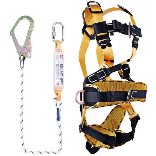 xgfqb Climbing Harness, 5 Point Safety Fall Arrest Harness, Rappelling Equip, with D-Rings Buffer Rope, Mountaineering Outward Band, Expanding Training, Caving Rock Climbing, Universal