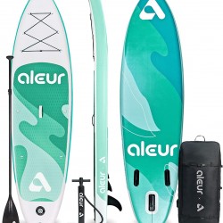 aleur Explorer Inflatable Stand Up Paddle Board Package W Premium SUP Accessories & Backpack, Non-Slip Deck, Leash, Paddle and Hand Pump | Elegant, Fun, Portable,Versatile