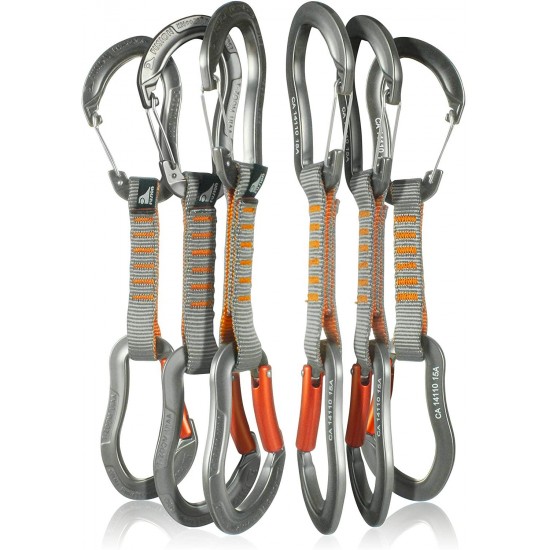 Fusion Climb 6-Pack 11cm Quickdraw Set with Techno Zoom Gray Wire Gate Carabiner/Techno Zoom Orange Bent Gate Carabiner