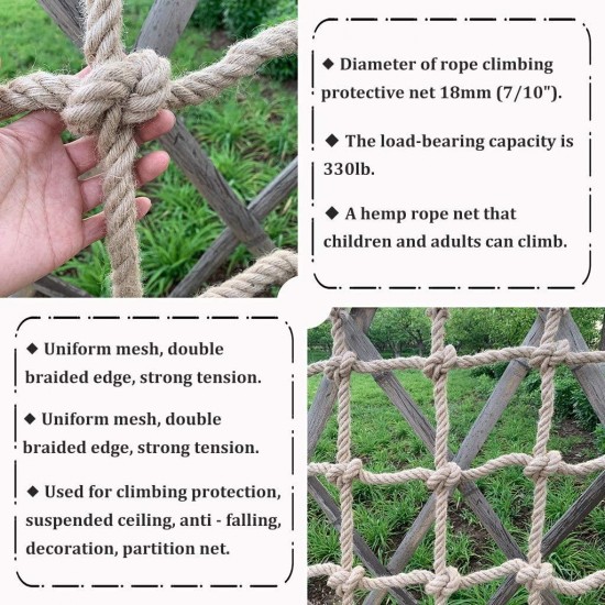 Jute Protective Net,hemp Rope Cargo Fencing Patio Banister Netting Outdoor Garden Decoration Nets Adult Children Climbing Safety Tree House Handrail Protection Net Heavy Duty Fall Prevention Nets