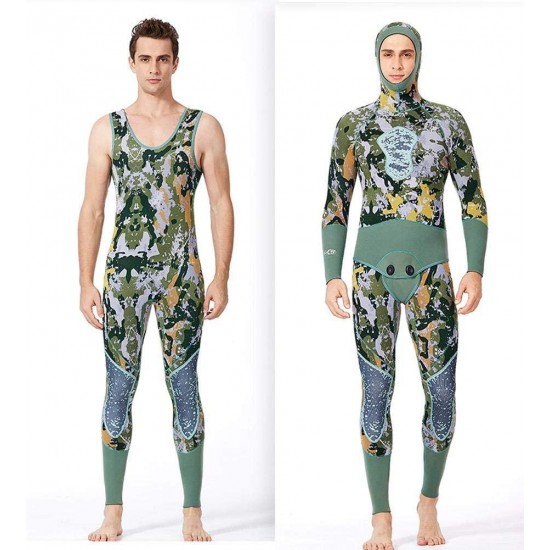 Spearfishing Wetsuit 5mm Neoprene Camo 2-Piece Diving Snorkeling Suits Men