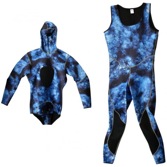 MonkeyJack Mens 3mm Full Body Two Piece Wetsuits for Scuba Diving, Snorkeling, Swimming, Spearfishing & Freediving, Blue Camouflage