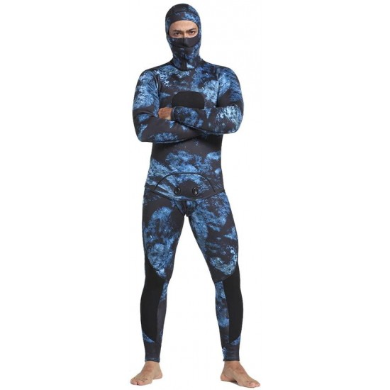 MonkeyJack Mens 3mm Full Body Two Piece Wetsuits for Scuba Diving, Snorkeling, Swimming, Spearfishing & Freediving, Blue Camouflage