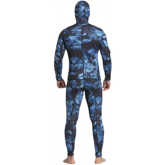 MonkeyJack Mens 3mm Full Body Two Piece Wetsuits for Scuba Diving, Snorkeling, Swimming, Spearfishing & Freediving, Blue Camouflage