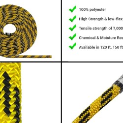 Pelican Rope Arborist-24 7/16 inch (11mm) Climbing Rope - up to 7,000 lb Breaking Strength - 24-Strand Lightweight Tree Rope for Climbing - Tree Pulling Rope